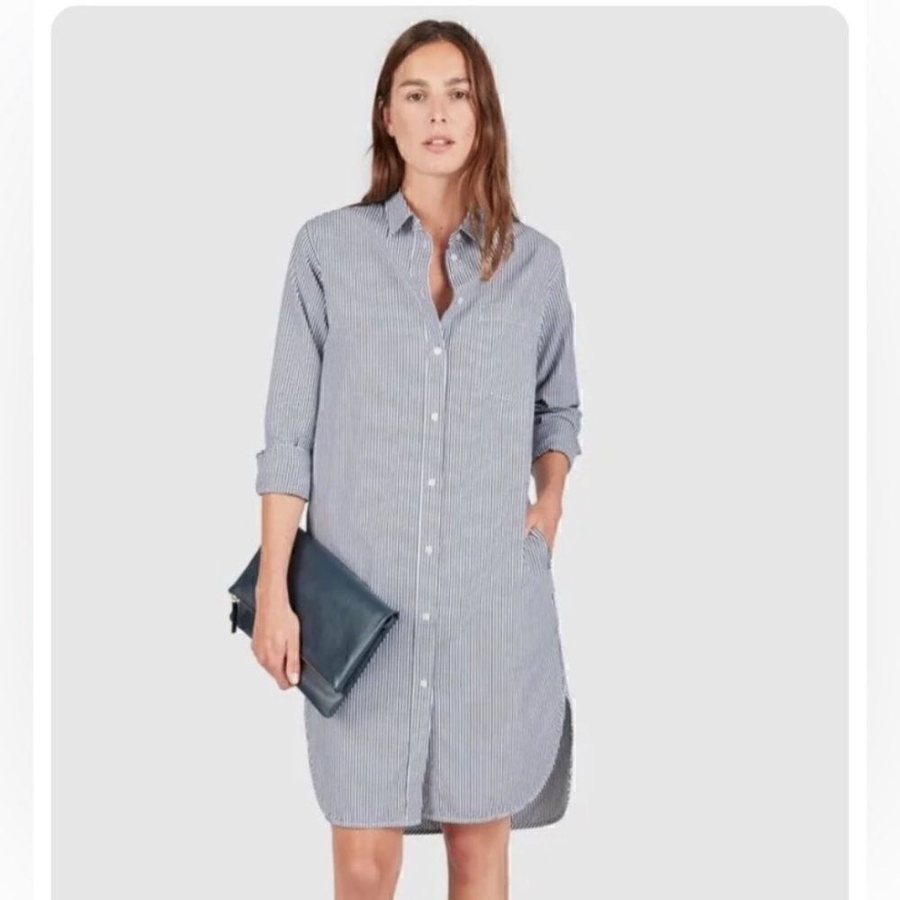 Everlane Shirt Midi Blue White Dress Long Sleeve Stripe Size XS - Picture 3 of 9